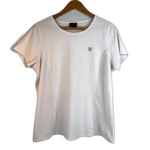 Ariat White Mesh Short Sleeve Athletic Active Top Tee Basic Neutral Size Large